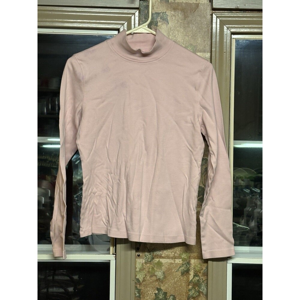 Made for Life Pink Mock Neck Long Sleeve 100% Cotton Top Size M